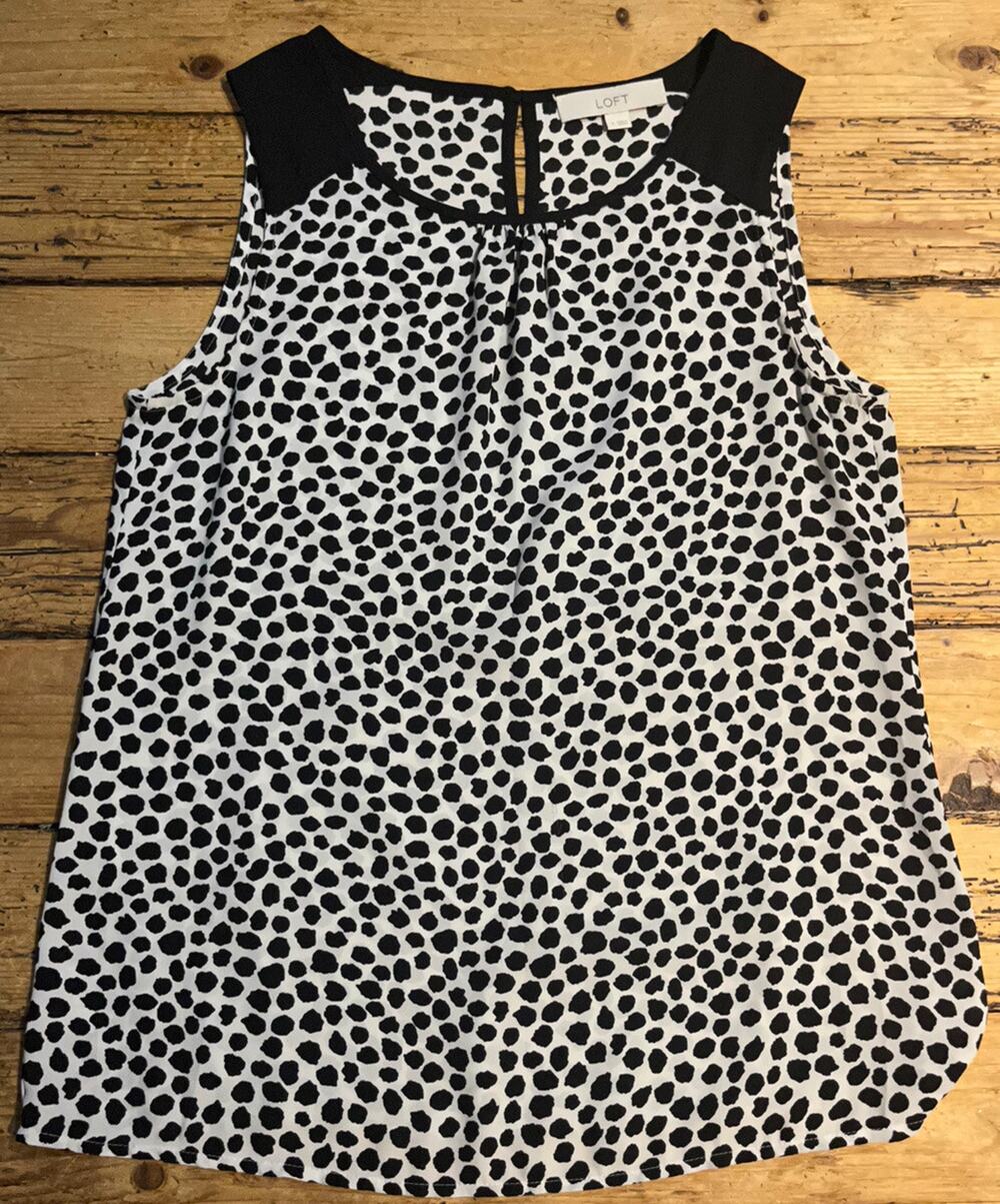 Ann Taylor Loft Womens Size S Black White Pattern Sleeveless Blouse NWOT